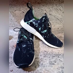 ADIDAS NMD R1 PK Size 12 Black Green Splattered Nylon Lace Up Sneakers